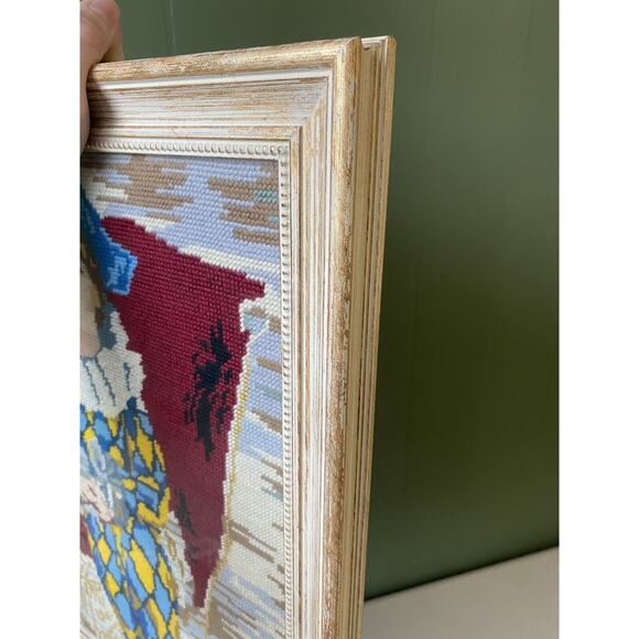 Needlepoint Artwrok Picassos Son Paul Harlequin Costume Gold Professional Frame - Picture 8 of 13